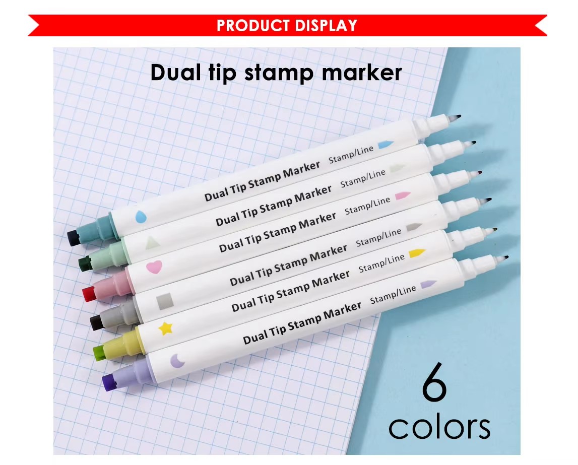 6 colors Dual Tip Marker Pen